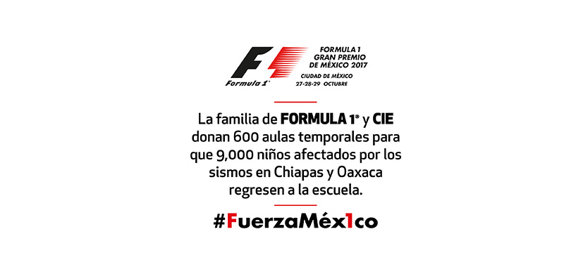 La Familia de Formula 1® y los organizadores del FORMULA 1 GRAN PREMIO DE MÉXICO 2017™ hacen una donación en conjunto para ayudar a que 9,000 niños mexicanos regresen a la escuela