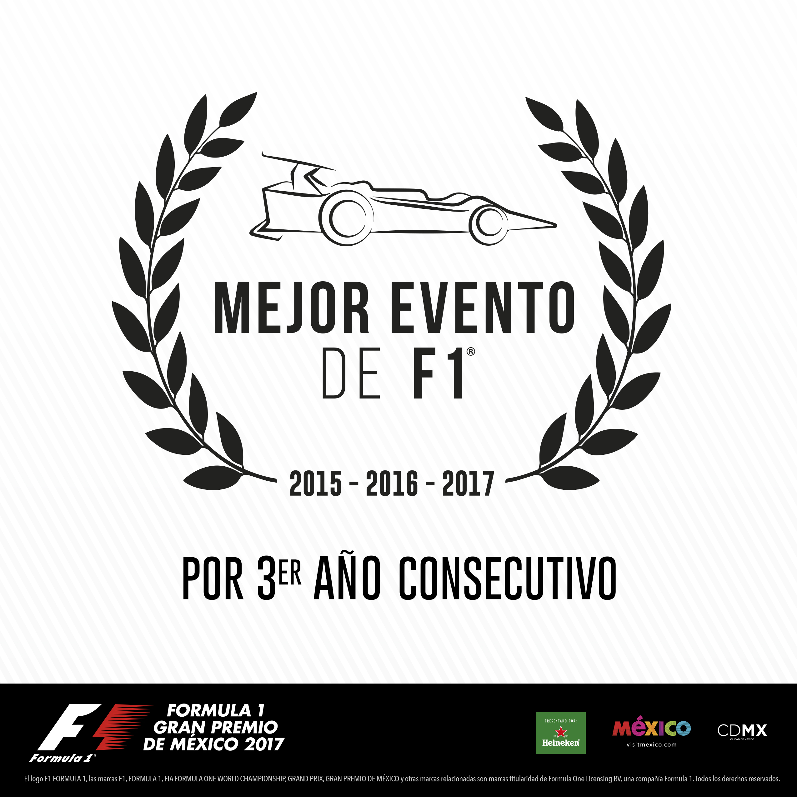 Por 3er año consecutivo el FORMULA 1 GRAN PREMIO DE MÉXICO™  es nombrado “Mejor Evento del Año de Formula 1®” y hace historia al convertirse en la primera sede en alcanzar este logro